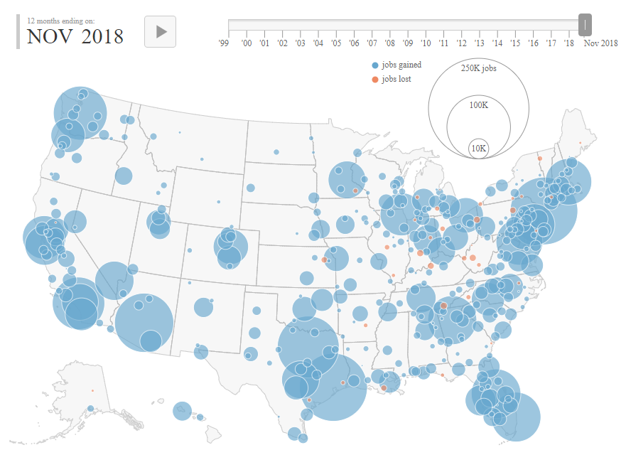 Houston, TX, Sees Largest Job Growth in Past Year per Geography of Jobs Map