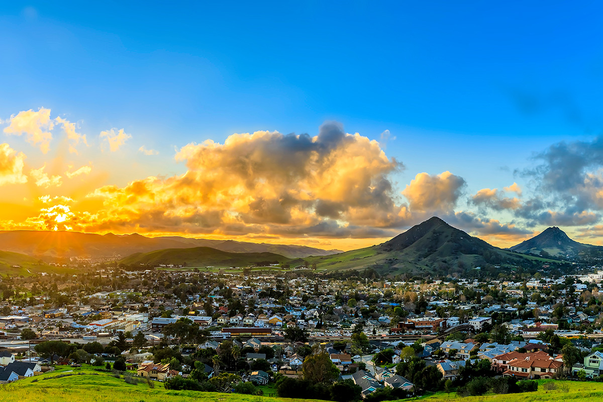 San Luis Obispo with a mountain in the background.