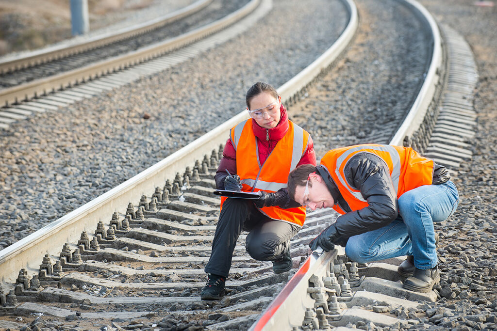 Workers maintaining railroad tracks