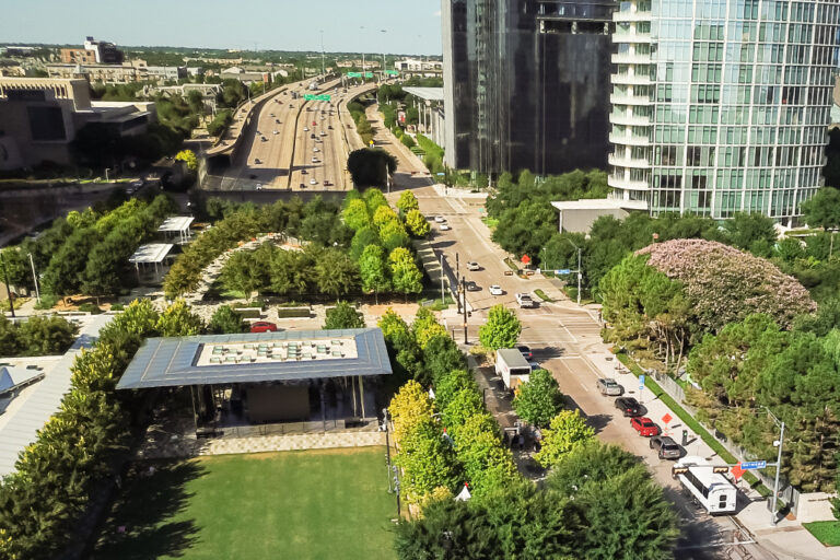 Klyde Warren Park built over the Woodall Rodgers Freeway in Dallas