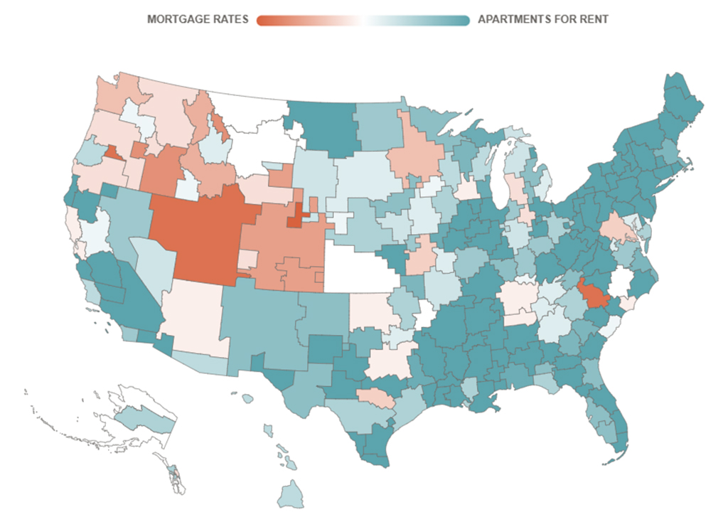 Map of the US showing search term frequency