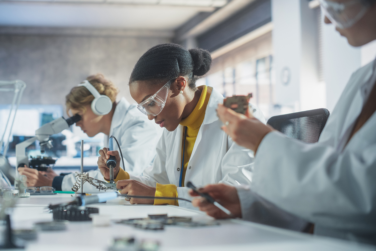 High School Science Classroom: Diverse Multiethnic Group of Students